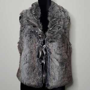 Daytrip Faux blue grey fur satin ruffle vest